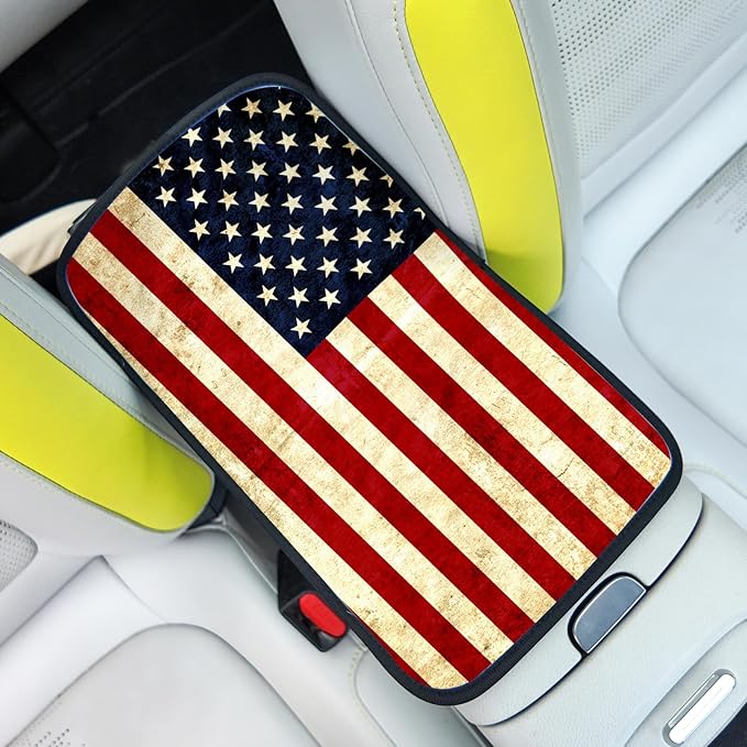 Adastrah Auto Center Console Pad,American Flag 1 Auto Armrest Pad Seat Box Cushion,Armrest Cover Protector for Vehicle SUV Truck Car
