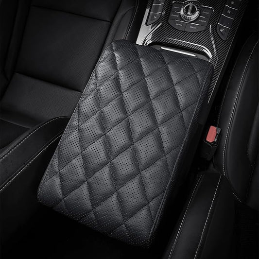 POKSRI Car Center Console Cover/pad Genuine Leather,Universal Armrest mat, Adjust driving posture Cushion,Protector box,Memory Foam,Real cowhide,Relieves shoulder/arm fatigue,boosting driving safety