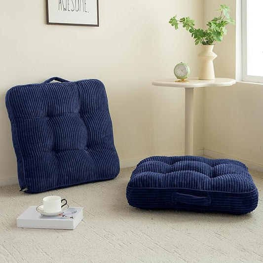 Washable Floor Pillow Cushion for Adults, Meditation Cushion Pillow, Large Square Floor Sitting, Removable Tufted Corduroy Cover, for Tatami Living Room or Yoga, 22x22 Inch, 2Pack, Machine Washable