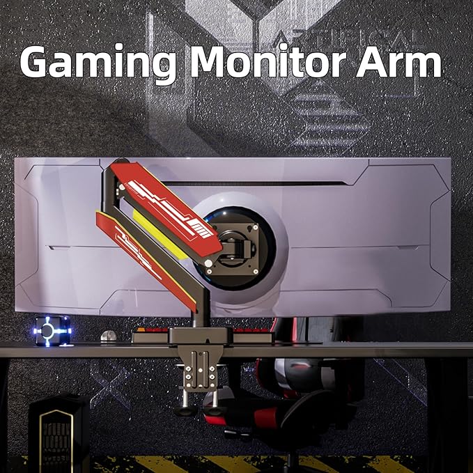 Heavy Duty Monitor Arm for Ultrawide Screen up to 49 inches,44 lbs,Gas Spring Desk Mount Stand, Premium Fully Adjustable Bracket with C Clamp, Grommet Base, VESA 75x75/100x100mm (Black)