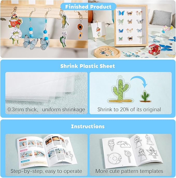 Auihiay Shrink Plastic Sheet Kit, Include UV Resin, UV Lamp, 20PCS Shrink Papers and Rich DIY Tools for Crafts Kids DIY Jewelry Making, Key Chains Earrings and DIY Christmas Ornaments