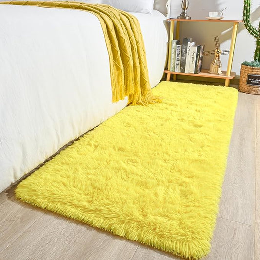 Keeko Runner Rugs for Bedroom Girls Room, 2x6 Fluffy Bedside Kids Room Rug Shag Cute Indoor Baby Rugs Fuzzy Modern Area Carpet for Teen Kid Girl Child Nursery Living Room Dorm Decor Yellow