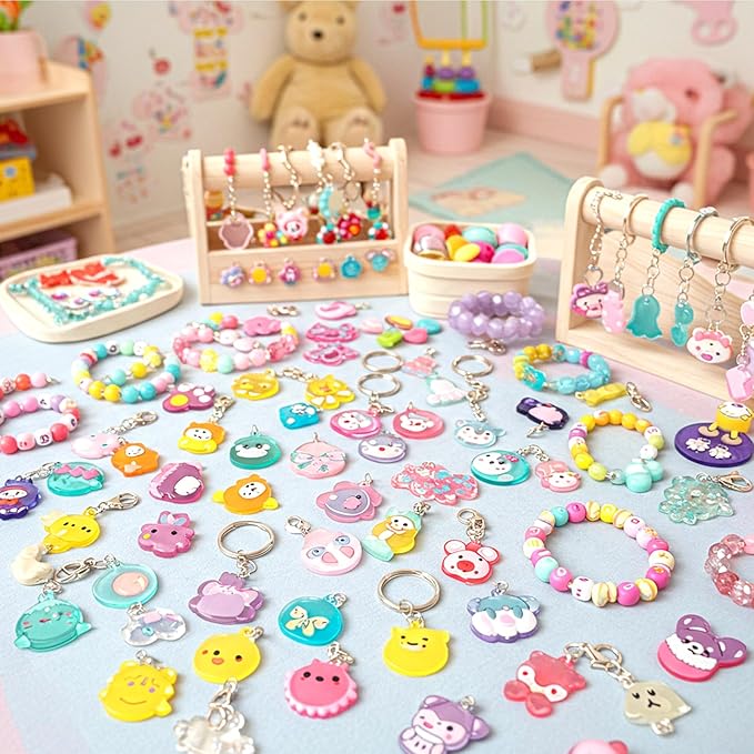 Auihiay 198 Pieces Shrink Plastic Kit Include 20 Sheets Shrinky Paper, Hole Punch, Keychains Accessories and Pencils for DIY Ornaments or Creative Craft