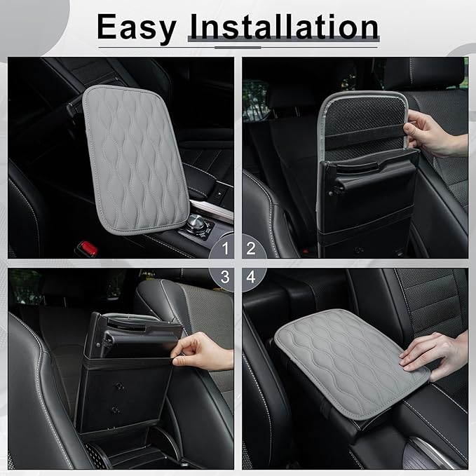 Amiss Auto Center Console Pad, Universal Waterproof Armrest Seat Box Cover, Leather Auto Armrest Cover Protector for Most Vehicles, SUV, Truck, Car (Gray)