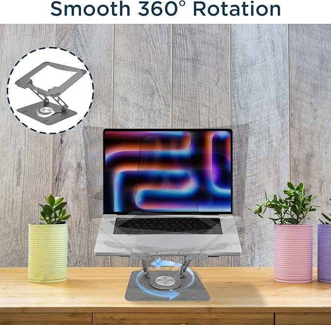 Uncaged Ergonomics Swivel Laptop Stand for Desk, Adjustable Computer iPad Stand for Desk w/ 360 Rotation, Portable Laptop Holder for Home Office Ergonomic Supplies (Space Gray)