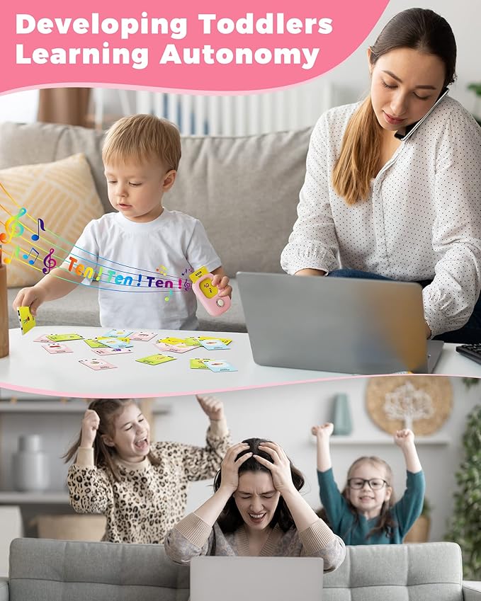 KOKODI Toddler Toys Talking Flash Cards for Girls 2 3 4 5 Year Old Birthday Gifts, Learning Toys with 448 Sight Words for Kids, Autism Speech Therapy Toys for Autistic Children, Montessori Toys, Pink