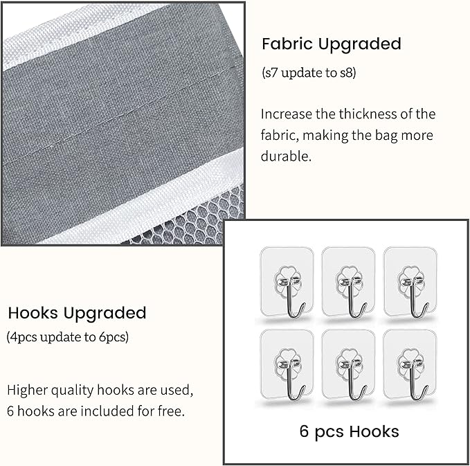 3pcs Middle Wall Hanging Organizer Bag, Linen Fabric Door Hanging Storage Basket with Pockets, Waterproof Bin for Kitchen, Bedroom, Office, RV Camper (Gray)