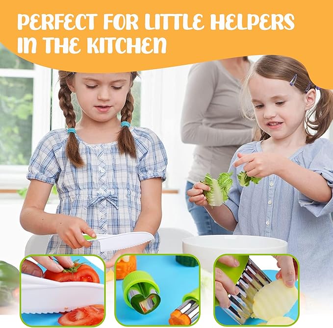 40Pcs Kids Knife set for Real Cooking - Montessori Kitchen Tools for Toddlers - Safe Kitchen Tools and Accessories with Recipes Book, Cutting Board and Knife set - Kids Knives and Cooking Utensils Kit