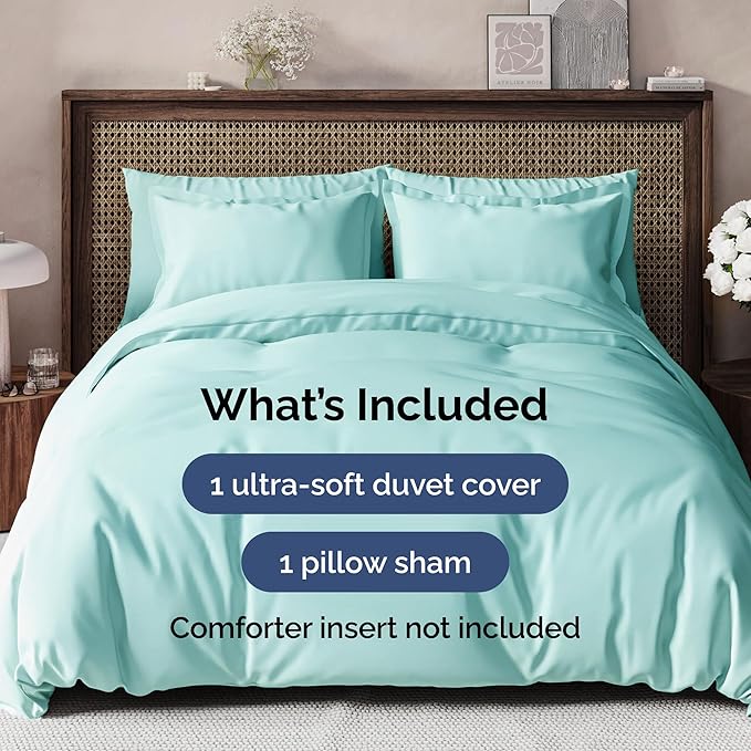 Duvet Cover Twin/Twin XL Size Set - Extra Soft Duvet Cover 68 x 90 with 1 Pillow Sham - Hotel Luxury, Easy Care and Fade Free w/ Zipper Closures & Ties - Comfy, Cozy Breathable Bedding Set (Spa Blue)