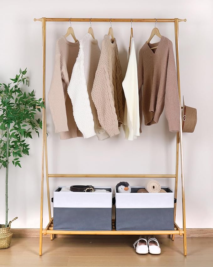 WUIKE Fabric Storage Bins, Extra Large Baskets for Organizing, Storage Bins for Shelves with Handles, Closet Organizer for Clothes, Gray & White, Extra Large, 3-Pack