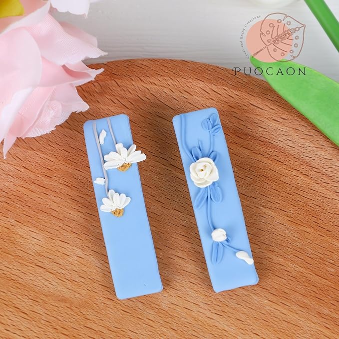 Puocaon Basic Polymer Clay Cutters - 12 Pcs Clay Cutters for Polymer Clay Jewelry, Hair Clip Clay Cutters, Polymer Clay Cutters for Girls Barrettes Jewelry Making, Long Oval Clay Jewelry Cutters