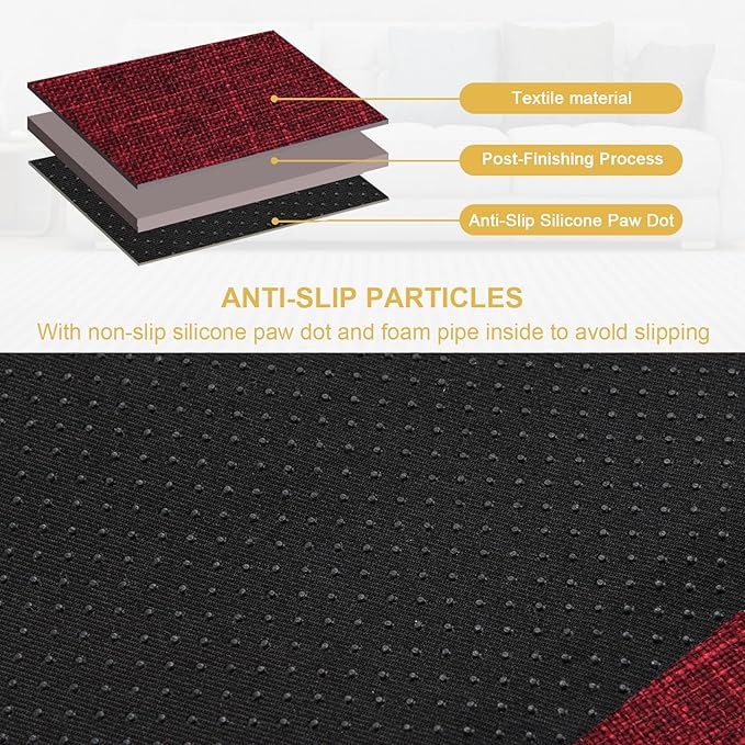 Sofa Armrest Organizer Non-Slip Remote Control Holders for Recliner Couch Chair Armchair Caddy with 5 Pockets for Table,Cell Phone,Ipad,Magazines,Books (13x35In, WineRed)