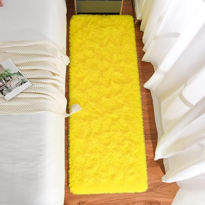 Keeko Runner Rugs for Bedroom Girls Room, 2x6 Fluffy Bedside Kids Room Rug Shag Cute Indoor Baby Rugs Fuzzy Modern Area Carpet for Teen Kid Girl Child Nursery Living Room Dorm Decor Yellow