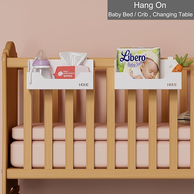 Bedside Caddy Hanging Storage Basket Little Size Plastic Beside Shelf Hang-on Storage Organizer for Collage Dorm Bunk Bed,Changing Table - Bedroom Essentials for Phone,Mini Speaker,Tissues (White)