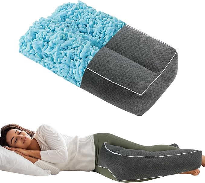 HOMBYS Shredded Memory Foam Knee Pillow for Side Sleepers, 6.5" Height Pillow Between Legs for Aligns Spine & Relieves Pressure Hip & Leg Elevation, Supportive Pillow for Pregnancy, Sciatica, Grey