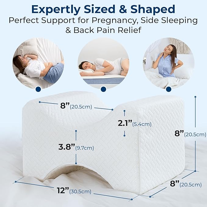 5 STARS UNITED Large Knee Pillow for Side Sleepers - Hip Pain Relief, Memory Foam Leg Cushion for Side Sleeping - Between Legs Pillow for Sciatica & Lower Back Pain, White