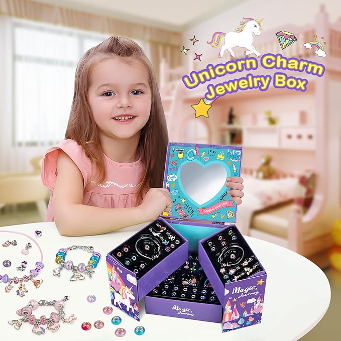 Bracelet Making Kit for Girls,Unicorn DIY Charm Jewelry Craft Set,Arts and Crafts for Kids Ages 8-12,Jewelry Making Supplies Beads,Jewelry Box Easter Birthday Gifts Ages 6 7 8 9 10 11 12 Year Old