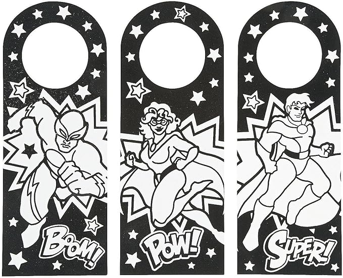 Color Your Own Fuzzy Superhero Door Knob Hanger - Makes 24 - Crafts for Kids and Birthday Party Activities