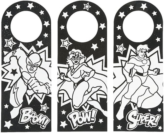 Color Your Own Fuzzy Superhero Door Knob Hanger - Makes 24 - Crafts for Kids and Birthday Party Activities