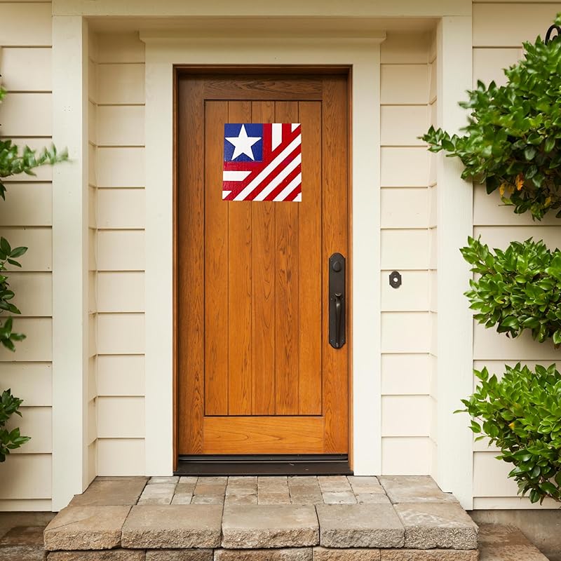 4th of July Unfinished Barn Quilt Square Wooden Sign, Country Decor Canvas Quilts Blocks (21 inches, Flag)
