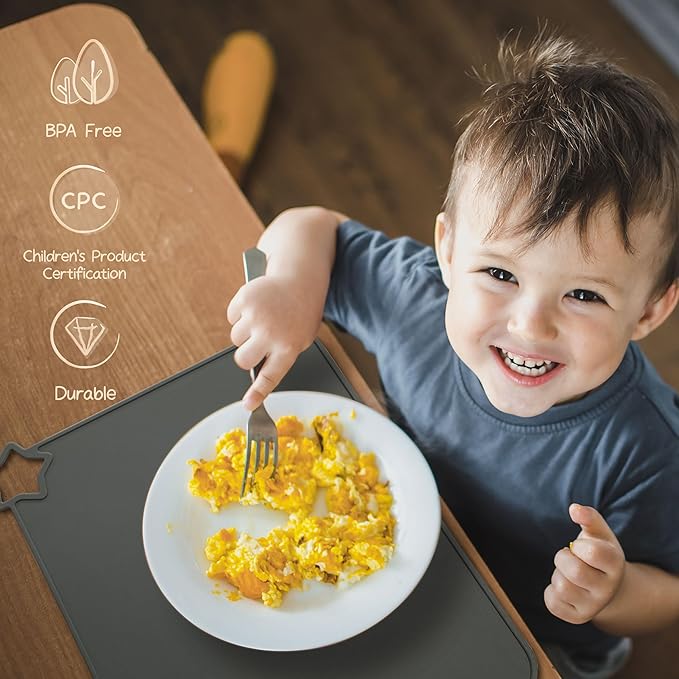 Moonkie Silicone Placemats for Baby & Kid, Stain-Proof Non-Slip Toddler Food Mats Eating Table Mat with 2 Packs