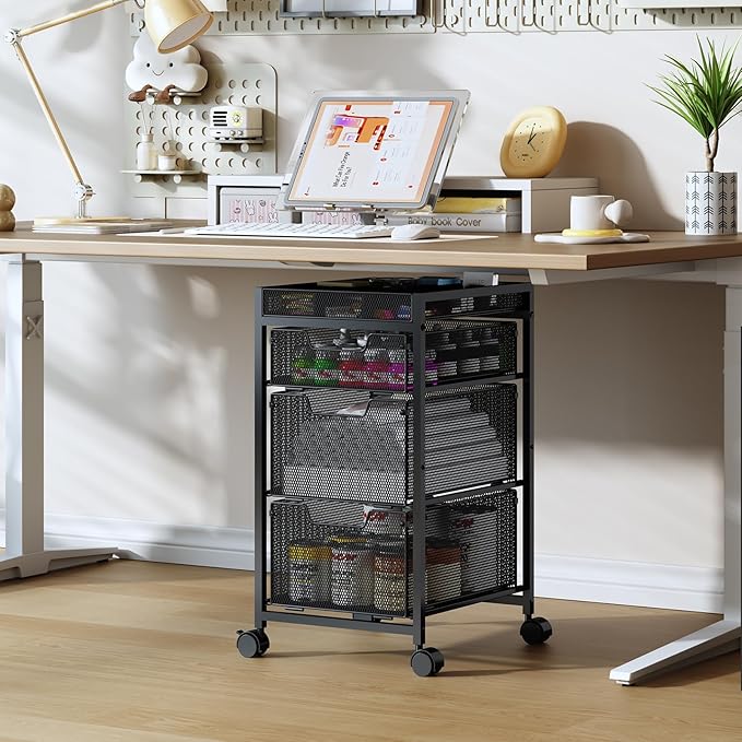 Rolling Utility Cart with 3 Drawers, Craft Organizer and Storage with DIY Divider, Lockable Wheels, Multi-Functional Storage for Art Supplies, Store for Brushes & Paints & Small Parts(Patent Pending)