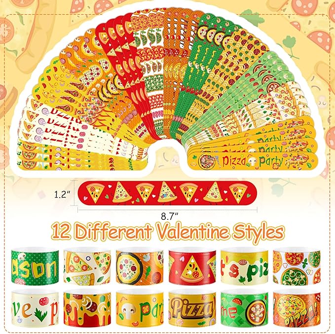 48 Pcs Pizza Slap Bracelets Bulk Party Favors Plastic Colorful Cute Snap Bracelets for Kids Goodie Bag Stuffers Party Supplies Classroom Rewards Prizes Birthday Exchanging Gift, 12 Styles