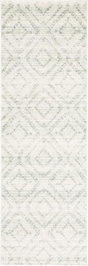 SAFAVIEH Adirondack Collection Runner Rug - 2'6" x 12' Runner, Ivory & Green, Modern Diamond Distressed Design, Ideal for High Traffic Areas in Living Room, Bedroom, Dining (ADR131X-212)