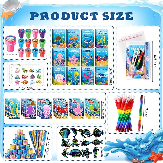 BenLouis 192Pcs Under the Sea Party Favors Ocean Animals Party Coloring Books Set Bulk for Kids Sea Fish Birthday Mermaid Party Goodie Bag Fillers School Classroom Gift Rewards Activity Supplies