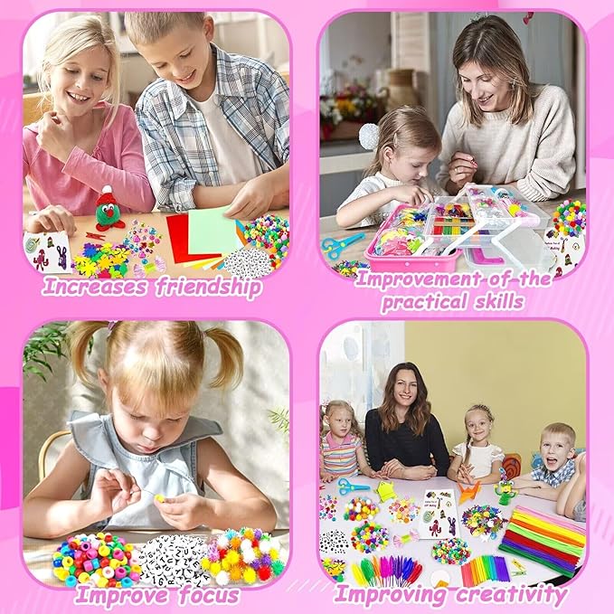 3000 Arts and Crafts Supplies for Kids Craft Kit All in 3 Layered Craft Box with Pipe Cleaners Crafts for Kids Age 4-6, 6-8, 8-12 DIY School Supplies Materials Set Toys Gifts for Girls Boys, Red