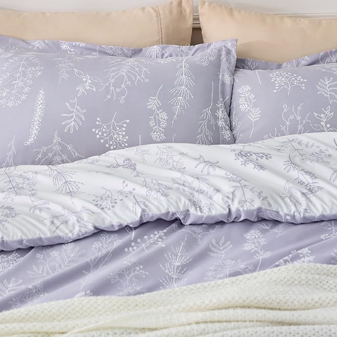 Bedsure Twin/Twin XL Comforter Set - Lavender Comforter, Cute Floral Bedding Comforter Sets, Gifts for Woman, 2 Pieces, 1 Soft Reversible Botanical Flowers Comforter and 1 Pillow Sham