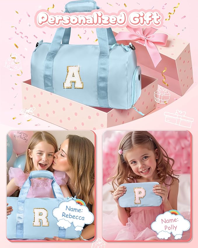 Birthday Gift for Granddaughter-Girl Gym Bag with Shoe Compartment, Kid Personalized Weekender Overnight Bags, Initial Travel Tote with Makeup Pouch, Gifts for Girls (Letter Z)