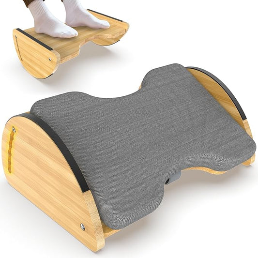 Bamboo Foot Rest for Under Desk at Work - 3-in-1 Reversible Rocking Under Desk Footrest with Foam Cushion and 6 Adjustable Heights, Ergonomic Foot Rest with Washable Cover for Home, Office and Gaming