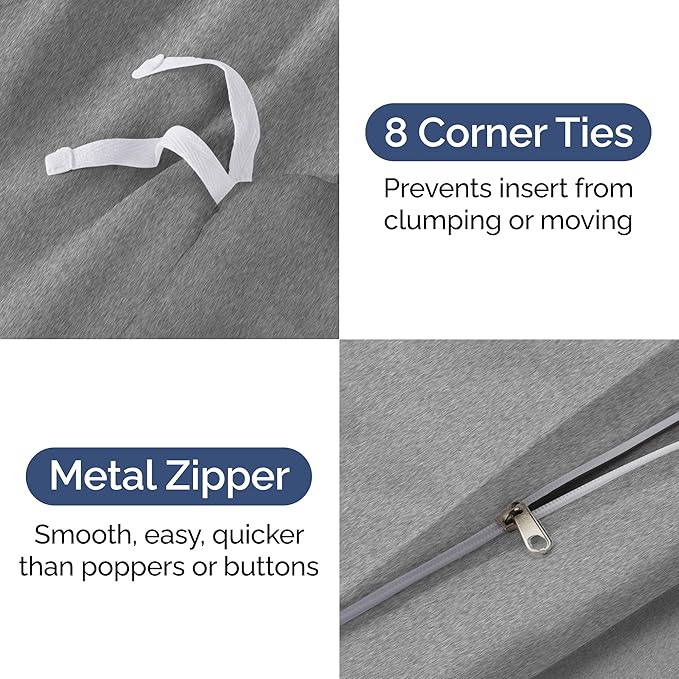 CGK Unlimited Duvet Cover King Size Set - Extra Soft King Size Duvet Cover 104 x 90 with 2 Pillow Shams - Hotel Quality w/Zipper Closures & Ties - Bedding and Bed Linens Set (Heathered Grey)