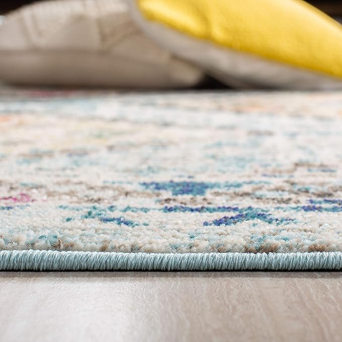 SAFAVIEH Madison Collection Runner Rug - 2' x 8', Blue & Yellow, Boho Diamond Distressed Design, Non-Shedding & Easy Care, Ideal for High Traffic Areas in Living Room, Bedroom (MAD418K)