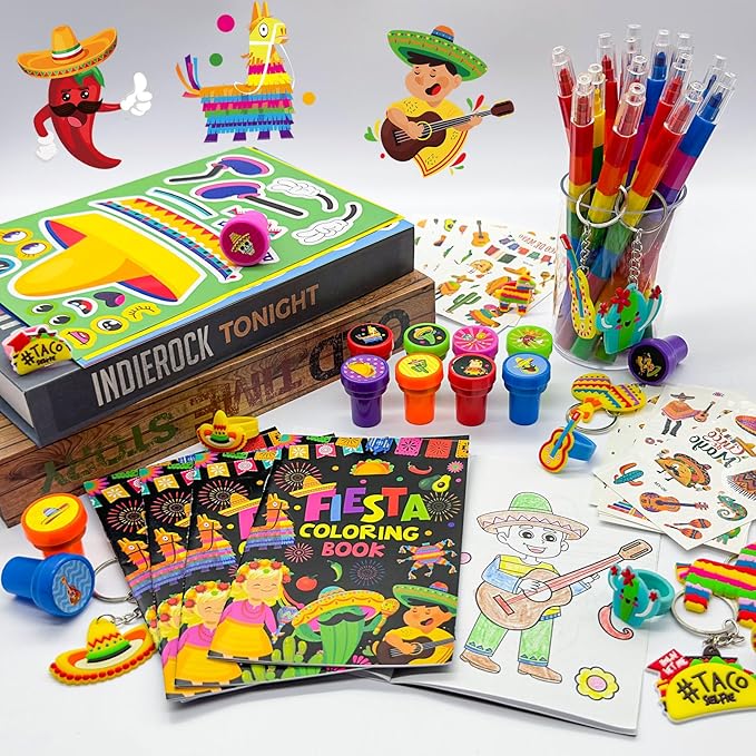 72 Pieces Mexican Party Favors Coloring Books with Crayons Set,Fiesta Party Pinatas Goodie Bag Fillers, Cinco de Mayo Party Supplies Craft DIY Kit Face Stickers Tattoo for Taco Party Day of the Dead
