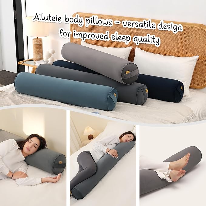 Bolster Pillow for Bed – Long Round Body Pillow for Adults, Cuddle Pillow for Sleeping, Full-Length Support,39.37 x 7.87 Inches,Charcoal Gray
