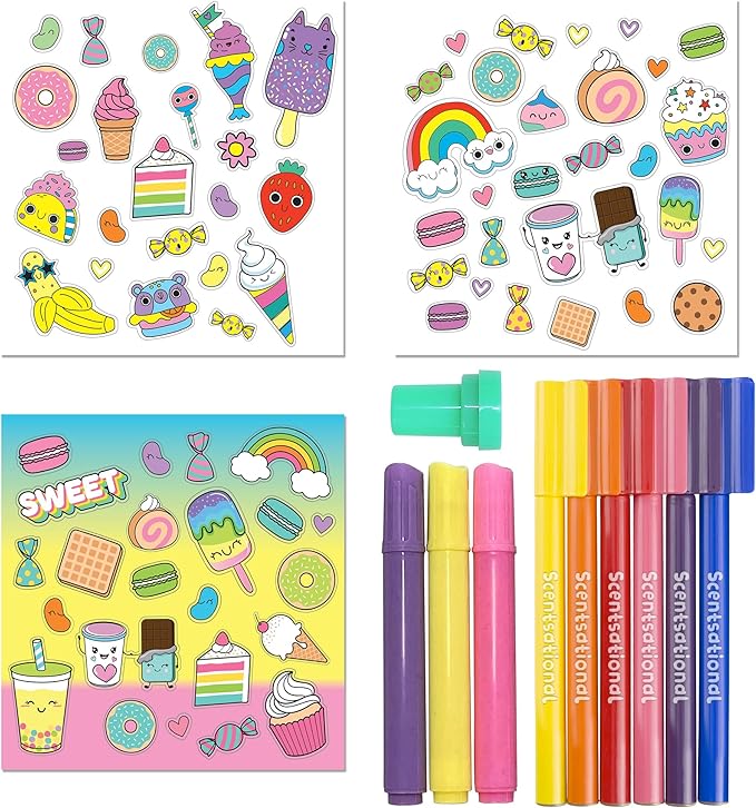 Hinkler Kaleidoscope: Sweet Treats Coloring & Activity Kit - Kids Cute Dessert Themed Coloring Book w/Scented Stationery & Stickers, Ages 6+