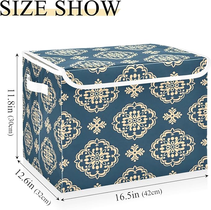 senya Large Storage Bins with Linen Collapsible Foldable Storage Cubes Fabric Closet Organizer Containers box with Flip-Top Lid for Home Bedroom Office 16.7 x 12.6 x 11.8in (Pattern Flower)