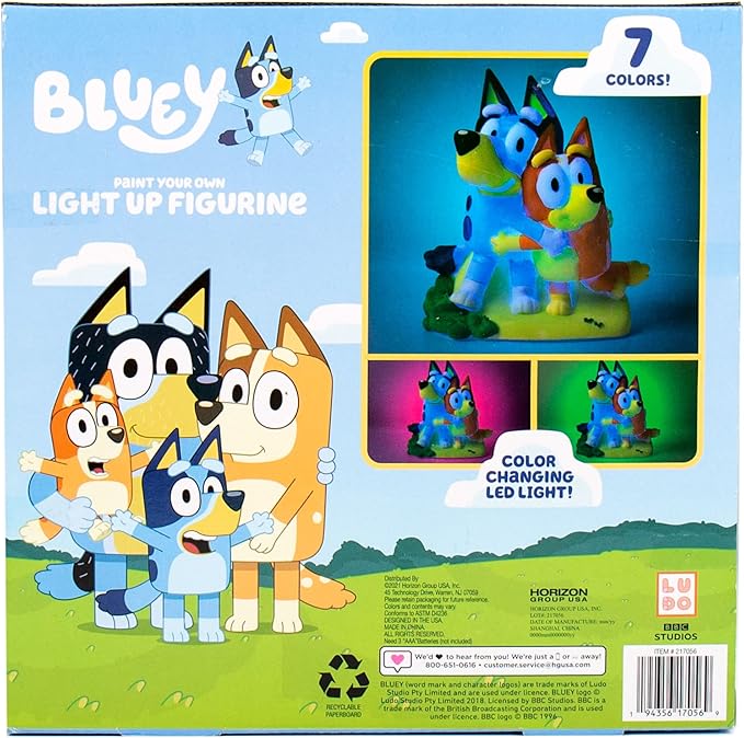 Horizon Group USA Bluey Paint Your Own Light-Up Figurine, Bingo Night Light, Toys for Kids, Playset, Party Decorations, Game, for Kids Ages 3+, Small