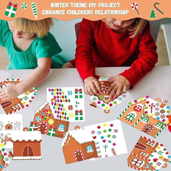 36 Sets Christmas DIY Art Craft Kits Gingerbread House Ornaments Art Sets Winter Christmas Stickers Arts and Crafts Bulk for Kids Winter Holiday Xmas Theme Classroom Activities Party Decorations