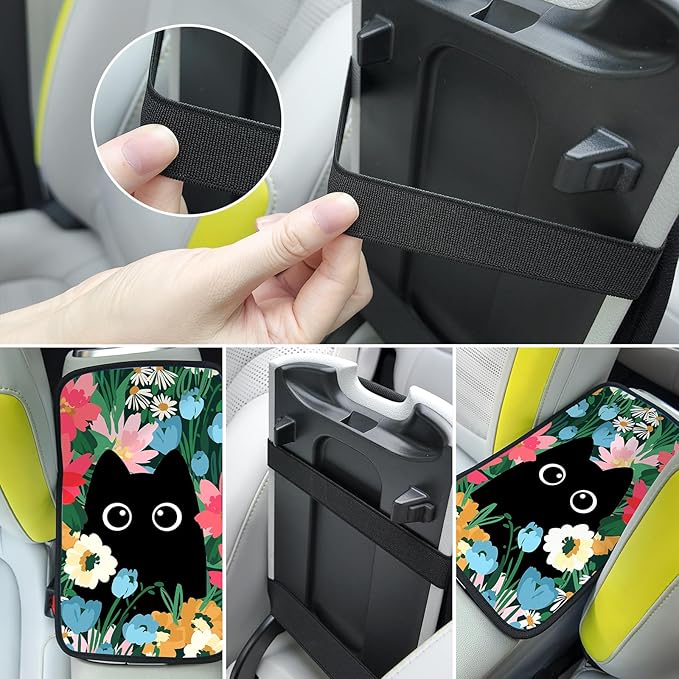 Adastrah Black Cat 2 Auto Center Console Cover,Universal Fit for Most Vehicle SUV Truck Accessories Decor