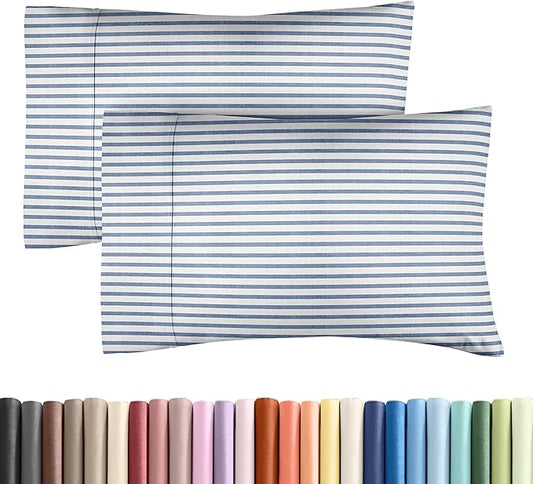 Queen Pillow Cases Set of 2 - Ultra Soft Hotel Quality Pillowcase Covers - Comfy, Cozy & Wrinkle Free - Shrinkage and Fade Resistant - Machine Washable Pillow Protectors - 2 Piece Set - Blue Stripes 2