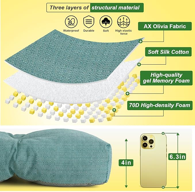 Waterproof Bench Cushion 36 Inch - Oliven Fabric, High-Density Foam, Non-Slip Bottom, Soft Durable Outdoor Tufted Long Seat Cushion for Window Garden Furniture (Water Blue, 36x14x4 Inch)