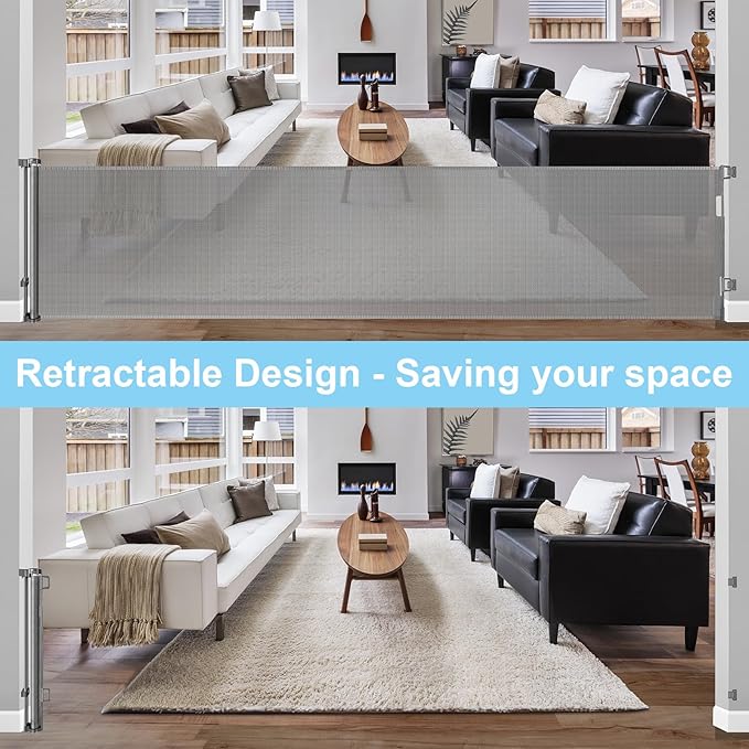 168 Inch Retractable Baby Gates Extra Wide Baby Gate Retractable Baby Gate Extra Long Baby Gates for Large Openings Extra Long Dog Gate for Large Opening Pet Gates for Dogs Extra Wide Outdoor Dog Gate