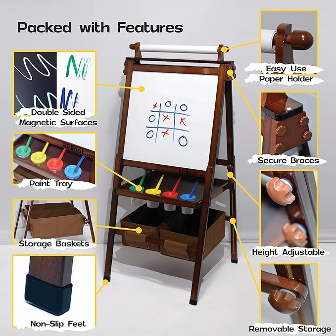 Large All-in-One Double Sided, Magnetic, Height Adjustable Art Easel for Kids with Built in Storage Bins, and Art Supplies - Stable Design is Safe and Grows with Children Ages 3-10