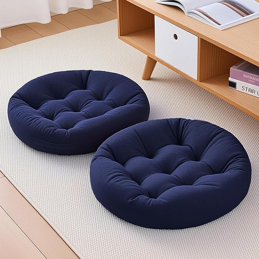 4Pcs Floor Pillows for Adults, Meditation Cushions, Large Round Sitting Cushion Living Room Memory Foam Pillow for Sitting (4, Navy, 22x22x6 Inch)