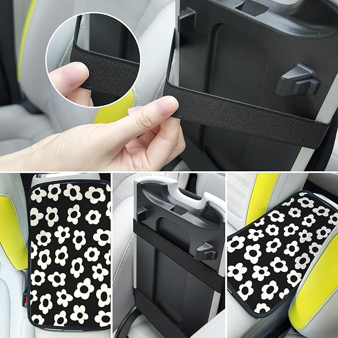 Adastrah Car Center Console Cover,White Flowers Auto Center Console Pad,Armrest Cover Protector for Vehicle SUV Truck Car