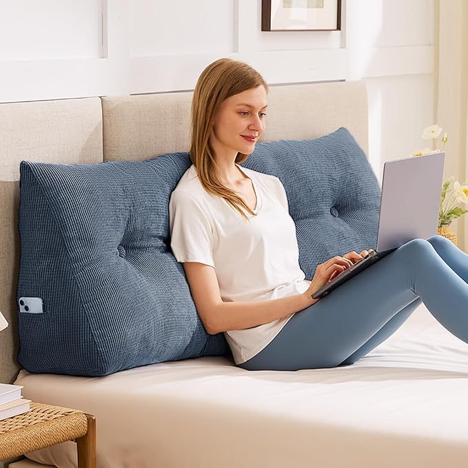 Headboard Pillow Queen, Triangle Pillows for Headboard, Head Board Backrest Wedge Pillow for Reading Sitting Working, Daybed Pillows with Removable Cover for Bed Dorm Sofa, Navy Blue