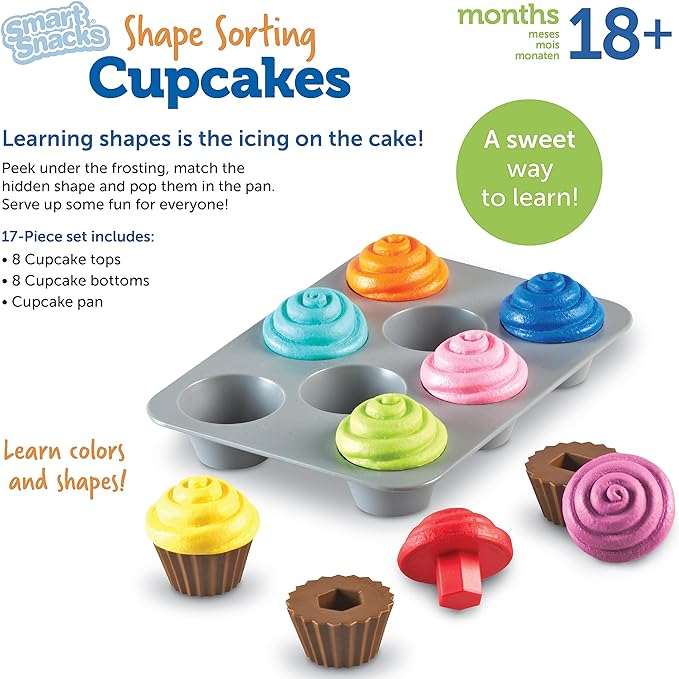 Learning Resources Smart Snacks Shape Sorting Cupcakes,17 Pieces, Ages 18 Months+, Fine Motor, Color & Shape Recognition